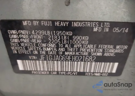 2014 Subaru Impreza Limited z USA, uszkodzony, nr VIN JF1GJAG69EH021682